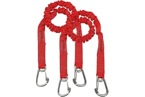 WAVESRX DockingPal - Premium Flat Bungee Dock Lines for Boat (Nautical Red) | Elastic Boat Dock Rope with Stainless Steel Carabiners | Stretches from 3' to 5' | Absorbs Shocks Prevent Damage to Jet Ski & PWC