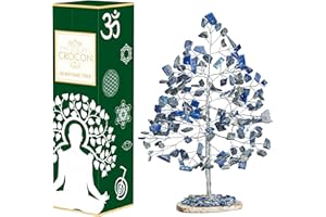 Crocon Lapis Lazuli Gemstone money Tree | Slice Base | Feng Shui Bonsai | Crystal Mystical | Chakra Balancing | Reiki Healing | Handcrafted | Good Luck | Spiritual Decor | Size: 7 Inch