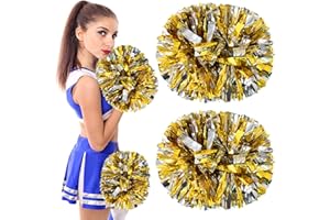 Colexy Pompones de Animadora, 2 Piezas Cheer Leader Poms Animadora Poms, Cheerleading Pom Poms Metallic Cheers Bola de Flores con Mango, para Competición Deportiva, Celebración Navideña
