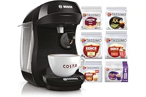 Tassimo by Bosch Happy Friendly Pod Coffee Machine with 70 Drinks Value Starter Bundle, TAS102EGBC - Black