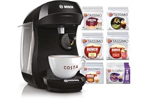 Tassimo by Bosch Happy Friendly Pod Coffee Machine with 70 Drinks Value Starter Bundle, TAS102EGBC - Black