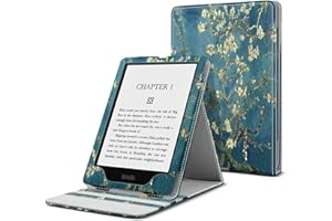 TNP PRODUCTS Etui TNP na Kindle Paperwhite Cover 11th Generation-2021 / Signature Edition 6,8 cala czytnik e-booków ze składanym stojakiem, pionowe etui z klapką z papieru origami, biała okładka, wysokiej jakości skóra PU, kwiat migdałowy