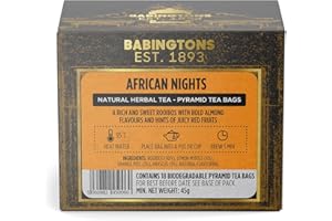 BABINGTONS BLENDS African Nights Rooibos Pyramid Tea Bags 18 High Grade Pyramid Tea Bags Refreshing Lemon Myrtle, Hibiscus, Orange Peel & Almond - Biodegradable & Plastic Free