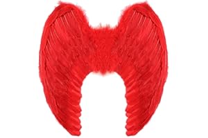 Yummy Bee Angel Wings Adult - Large Fairy Wings 60cm x 40cm - Black Angel Wings - White Angel Wings - Red Devil Wings - Real Feather Wings - Gold Wings Halloween (Red)