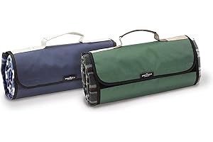 Greenfield Collection 135cm x 148cm Luxury Twin Set 1x Forest Green, 1x Midnight Blue Plaid Moisture Resistant Picnic Blanket for Camping, Outdoor, Park, Hiking Beach With carrying Handle