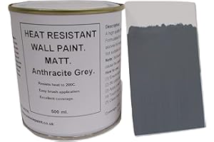 FASCINATING FINISHES LTD 1 x 500ml Matt Anthracite/Dark Grey Heat Resistant Wall Paint. Wood Burner Stove Alcove. Brick, Concrete, Plaster, Cement Board, Rendering, Metal, Timber etc.