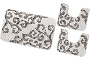 emmevi Tappeto Bagno Liberty Parure Morbido Antiscivolo Assorbente Lavabile MOD.Amalfi Set 3 Pezzi Panna
