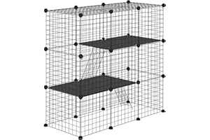 PawHut Recinto per Animali di Piccola Taglia Modulabile con Pannelli e Accessori, Gabbia per Animali da Interno in Acciaio e PP, per Gatti, Conigli, Cincillà, 105x45x105 cm, Nero
