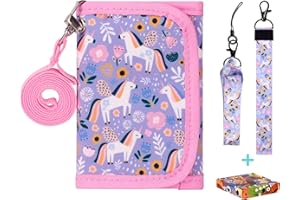 Choco Mocha Brustbeutel für Kinder, Geldbeutel für Mädchen mit Münzfach - Kinder Portemonnaie, Sichtfach, 3 Ersatz-Lanyard & 1 Geschenkbox(Einhorn-Helllila)