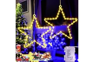 chimoo Led Weihnachtsstern Beleuchtung,2 Stück Leuchtstern Weihnachten Stern Weihnachtsdeko Fenster mit 40 Warmweißen Batteriebetrieben Weihnachtsbeleuchtung für Party