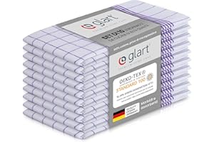 Glart 48KV2 Set da 10 Asciugamani da Cucina, 50x70 cm, 100% Cotone Oeko-TEX, a Quadretti, Prelavati, Quadretti Lilla, ancora più assorbente ad ogni lavaggio