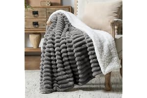 CELESTA Doppelseitige Kuscheldecke Sherpa & Streifen Dunkelgrau - Extra Dicke & Warme Flauschdecke für Winter, Wohndecke 150x200 cm XL - Weiche Couchdecke, Maschinenwaschbar Winterdecke