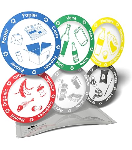 7 Autocollants Tri Sélectif Frank Paperman - Poubelles Cuisine Couleurs + QR Code Guide