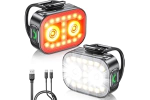 Rolgno Lumiere Velo, Fins & Rechargeable Lumière Velo Avant et Arriere, [5+6 Modes] Double USB-C LED Lampe Vélo, Étanche IP65 Eclairage Phare Feu Arriere Vélo, pour Cyclisme Route et Montagne