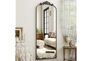 ‎KOONMI Koonmi Vintage Gewölbter Standspiegel Ganzkörperspiegel, 52x161 cm, Bruchsicher Stehspiegel in voller Länge mit schönen Retro-Gravur Prozess für Schlafzimmer Flur, Schwarz