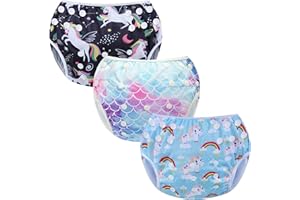 Codkkre Pañales para Nadar para Bebés Bañador Pañal Reutilizable Bañador para Piscinas 3PCS Ajustable y Lavable niño niña talla 0-36 meses(Unicornio+Arco Iris+Sirena)