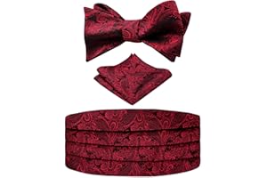 Alizeal Mens Classic Self-tied Adjustable Bow Tie, Cummerbund and Pocket Square Set