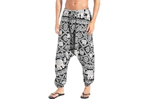 AITFINEISM Men's Drawstring Casual Hippie Harem Pants Loose Drop Crotch Trousers