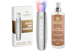 ‎LUMINEO Lumineo Ultraschallpeelinggerät mit 4 Funktionen: Ultraschall, Ionen, EMS, LED, Mitesser, Akne-Entferner, Porenreiniger, Peeling, Skin Scrubber mit passendem 400ml Toner (Lifting)