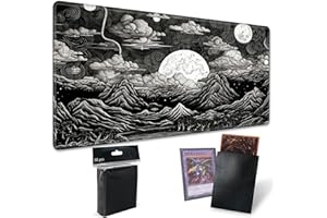 SROJDHFJB MTG Playmat TCG Board Game Mat Plus 50 Pcs Card Sleeves, 24x14 Table Mats Black and White Landscape Game Mousepad with Soft Surface Non-Slip Base for MTG Trading Card Game Playmats