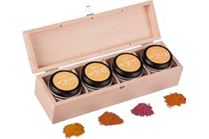 ‎RIMOCO Rimoco Curry Geschenkset - N°303 Bio Indisches Curry 65g | N°304 Bio Rotes Thai Curry 60g | N°307 Bio Purple Curry 70g | N°308 Bio Dragon Curry 60g | in edler Holz Geschenkbox