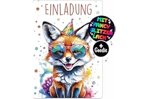 CALLUNA PRODUKTE MIT HERZ CALLUNA® Fox Glitter Invitation Cards for Children's Birthdays, Pack of 12, Funny Alpaca, with Real Glitter Varnish, for Teenagers and Girls