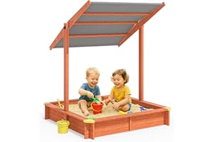 Spielwerk® Sami Sandpit | 120x120cm | UV 50+ Sun Protection Canopy | Solid Spruce Wood | Water-Repellent Roof | Safety Corner Protectors | Garden & Outdoor Toy