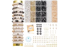 Leuyuee Glasperlen zum für armbänder Edelstein Perlen Perlen Set Zum Auffädeln Kit Perlenset Beads für DIY armbänder selber machen Schmuck Halskette Ohrringe Kette für Erwachsene(Zweifarbig schwarz)