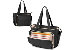 Luxja Teacher Bag with Accordion File Area and Laptop Sleeve, Teacher Tote Bag for Women (Patent Pending), Black