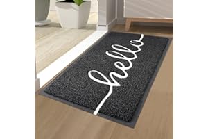 ‎HOMAXY Homaxy Hello Fußmatte außen und innen, rutschfeste Schmutzfangmatte Türmatte, waschbar Fussmatte aussen für Haustür, Eingangsbereich, Garten (40 x 60 cm, Schwarz)