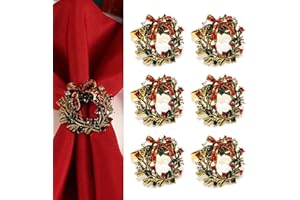RHZXD Christmas Wreath Napkin Rings, 6 PCS Christmas Themed Napkin Holder Napkin Buckles for Xmas Holiday Wedding Party Dinner Table Decoration