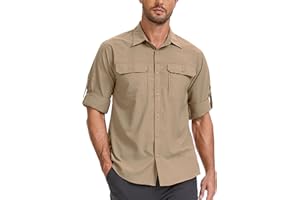 Jogwits Chemise Safari Homme UPF50+ Protection UV à Manches Longues Chemise de pêche pour Homme Boutonnée Séchage Rapide Fonctionnelle