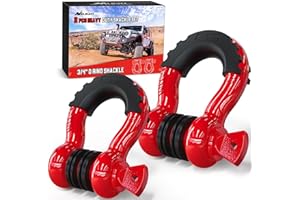 Nilight 2 Pack 3/4" D-Ring Shackle 4.75 Ton (9500 Lbs) Capacity with 7/8" Pin Heavy Duty Off Road Recovery Shackle with Isolators & Washer Kit for Jeep Truck Vehicle, Red (90053B)