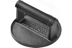 HULISEN Pre-Seasoned Cast Iron Burger Press, Heavy Duty Burger Smasher for Griddle with Heat Resistant Handle, Grill Press for Hamburger, Bacon, Meat, Steak, Patty, Sandwich, Barbecue Grilling Tool