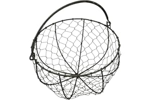 CVHOMEDECO. Cestino Rotondo per Raccolta di Filo Metallico per cestini per Uova con Manico in Metallo. Arrugginito, Diametro 20,3 x 12,1 cm