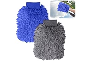 DiviDermy 2 Piezas Guante Lavado Coche Microfibra Extra Suave, Manopla Limpieza para Coche y Moto, Kit Limpieza Coches, Limpieza Sin Arañazos, Paño Microfibra Absorbente,Gris+Azul