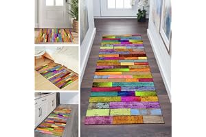 QQrunner Löpare, matta, hall, färgglad, halkfri, metervara, 80 x 350 cm, tvättbar köksmatta, träådring, sovrum, korridor, Gån