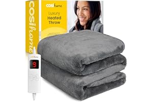Cosi Home Manta Electrica Termica Premium Ultra Suave, 9 Niveles de Calor, Temporizador, Mando Extraible, Lavable en Lavadora, 180 x130 cm – Gris