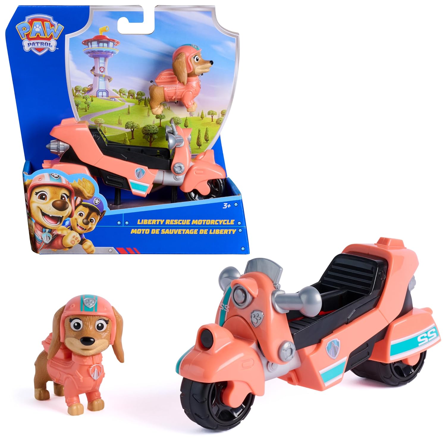 Paw Patrol, Motocicletta di Salvataggio di Liberty con Personaggio, 3+ Anni | Ruote Funzionanti, Almeno 73% Plastica Riciclata, Personaggio Liberty, Uniforme Rosa, Non Richiede Pile, 3+ Anni