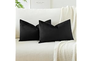 JOTOM Set of 2 Velvet Soft Solid Cushion Covers 30x50 cm Decorative Throw Pillow Covers Soft Lumbar Cushion Case Couch Home Decor Throw Pillow Cases for Sofa Bedroom 12x20 Inch (Black)