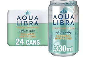 Aqua Libra Sparkling Water - Natural Flavour - No Sugar - Low Calorie - Refreshing - Cucumber, Mint and Lime - 330 ml - Pack of 24 cans