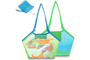 JIASHA Duża torba siatkowa na zabawki do piaskowania, 2 sztuki, torba plażowa, torba do przechowywania, do wielokrotnego użytku, składana, na zabawki wodne, dla rodziny, na urlop