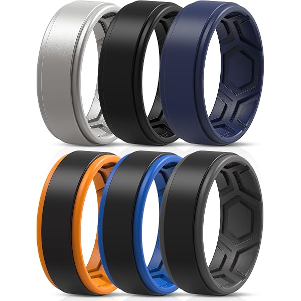 Men's Silicone Wedding Bands Multipack - 8.7mm Wide, 2.5mm Thick, Classic & Striped Styles, Size 11.5-12