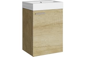 Baikal Conjunto De Mueble De Baño 45cm. Incluye Mueble con Lavabo. Melamina 16mm. Mueble MONTADO. Lavabo Encastrado. Sin Espejo 1 Puerta Tirador Horizontal Nature