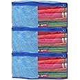 Kuber Industries Lahariya Printed Non-Woven Blouse Cover Wardrobe Organiser Clothes Storage Bag With Front Window- Pack of 3 (Blue)-44KM0546