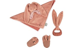 Kaloo - Lapinoo - Coffret de Naissance - Couleur Terracotta - 3 Accessoires Bébé - Doudou + Anneau de Dentition Bébé + Chaussons 11 cm - Dès la Naissance, K218012