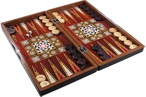 ORIENT-FEINKOST Orient Feinkost 3in1 Brettspiel Intarsien Optik - Backgammon - TAVLA - Schach - Dame 39x42cm in Edelholzoptik mit SPIELSTEINE AUS BUCHSBAUM