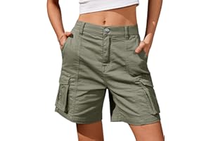 IVIR Bermuda Cargo Shorts for Women Knee Length 6 Pockets Elastic Waist Long Shorts for Summer Casual