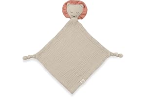 Hauck Chusta dla niemowląt Cuddle N Play, muślinowa bawełna, przytulanka dla chłopców i dziewczynek, przytulanka i przytulanka, nadaje się do prania w temperaturze 60°C, 25 x 25 cm (lew beżowy)