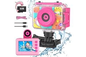 CHAKEYAKE Macchina Fotografica Bambini,2.0” Fotocamera Digitale Impermeabile Bambini, 1080P 180 °Flip Len, Subacquea Macchina Fotografica Giocattolo Videocamera con Scheda SD 32G per Bambini 3-12 anni